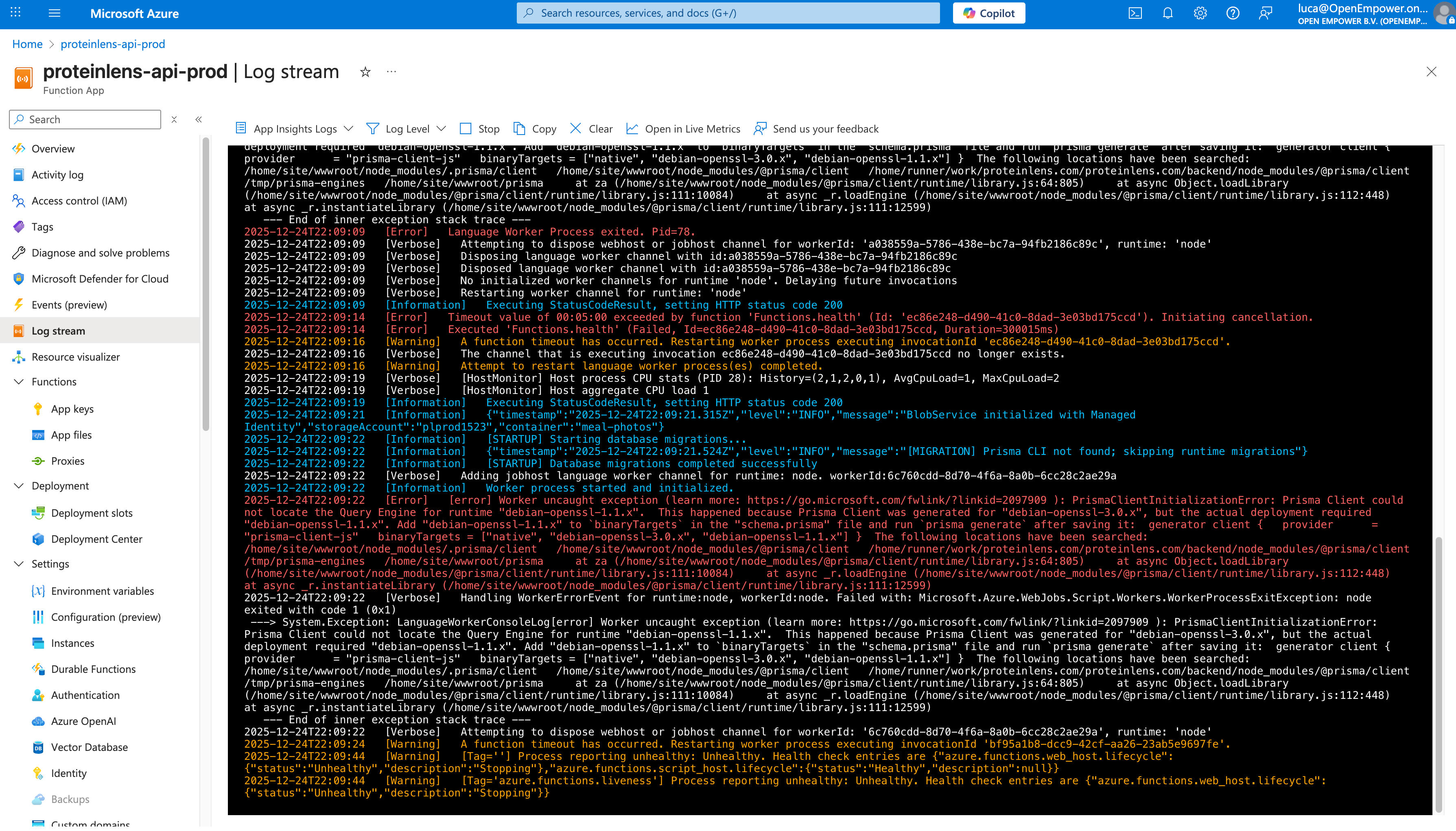 Azure log troubleshooting