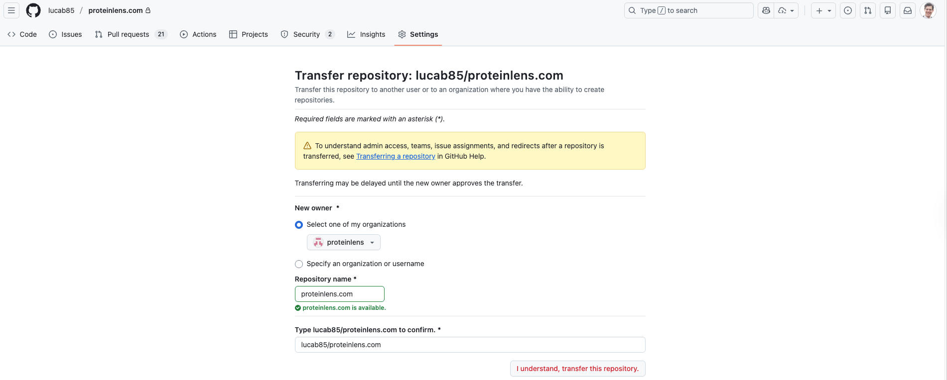 GitHub Ownership Transfer